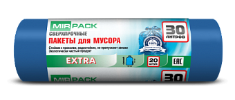 Пакеты для мусора 30 л, по 20шт. MIRPACK EXTRA сверхпрочные рулон (1/33) 